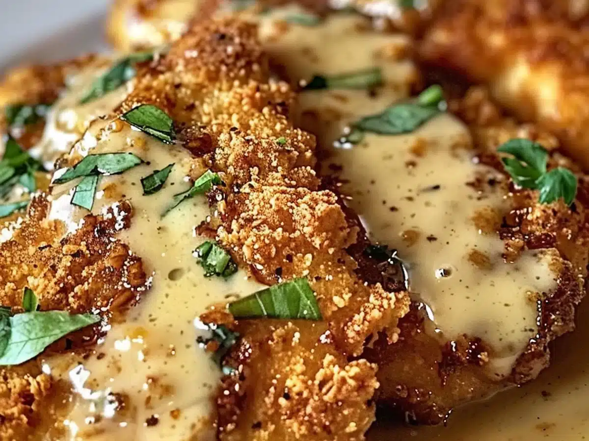 Crispy Parmesan Chicken With Rich Garlic Sauce Awaits!