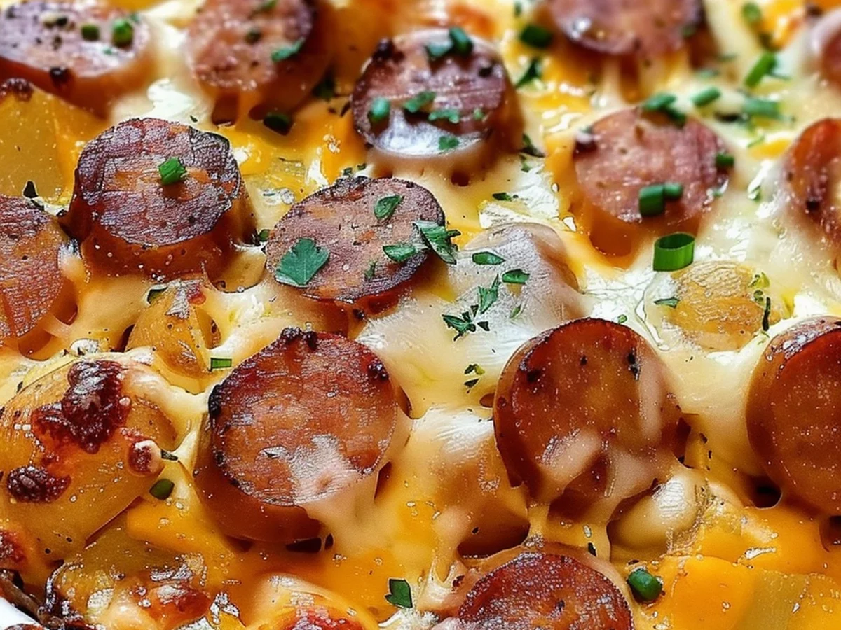 Kielbasa Sausage Cheesy Potato Casserole That Delights!