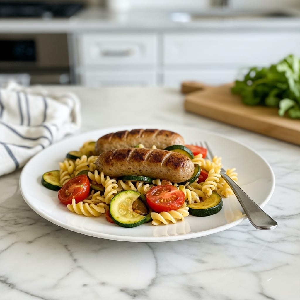 Hearty Chicken Sausage Pasta with Zucchini & Tomato