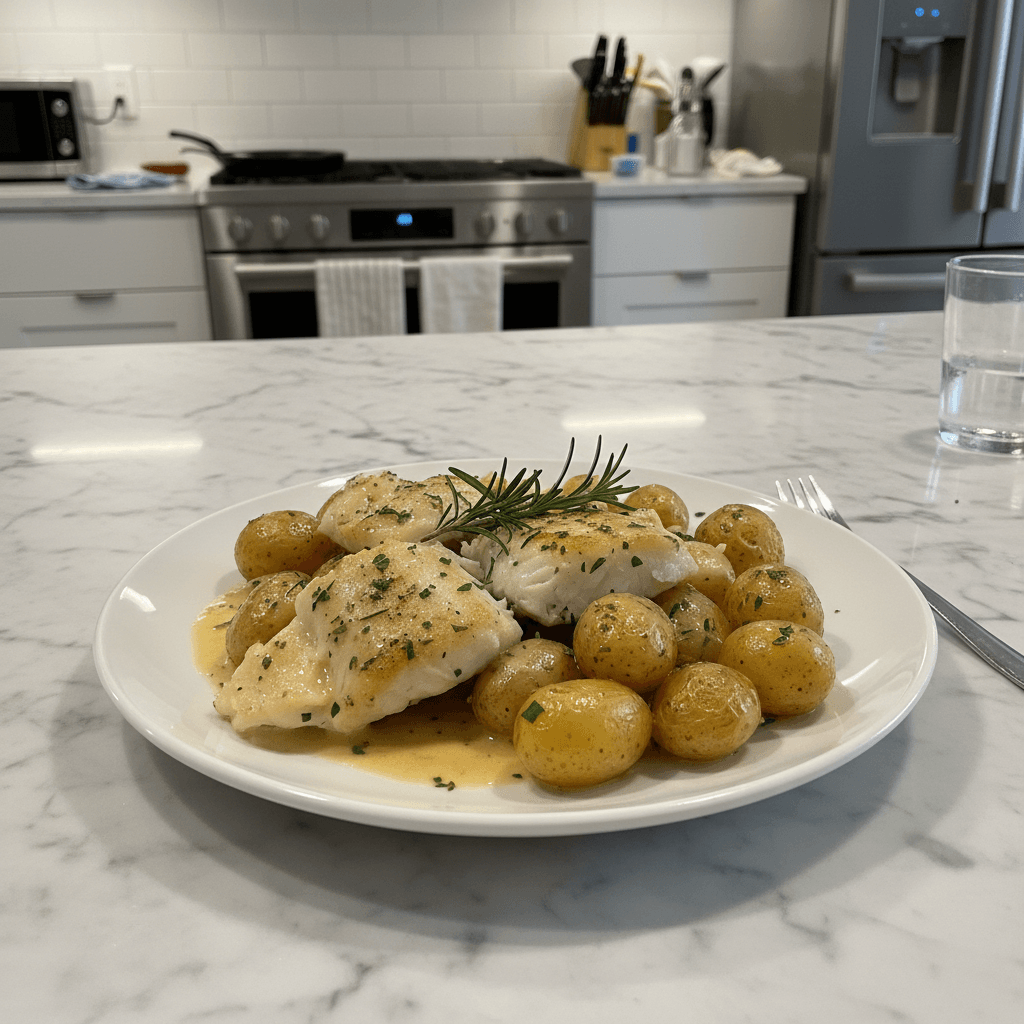 Creamy Cod & Potatoes in Rosemary Cream Sauce Dinner