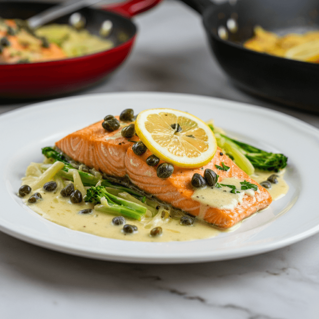 Creamy Salmon Piccata with Zesty Lemon & Capers