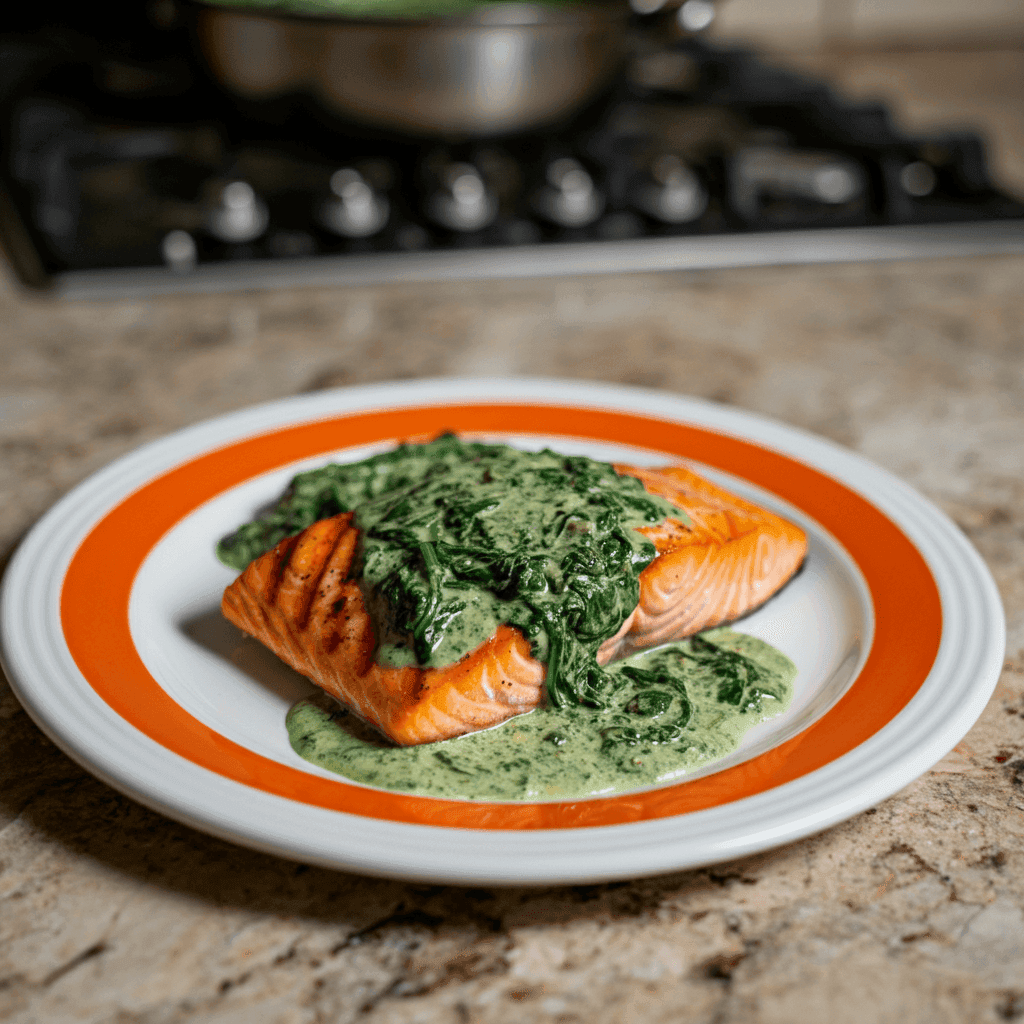 Tender Grilled Salmon with Spinach Sauce