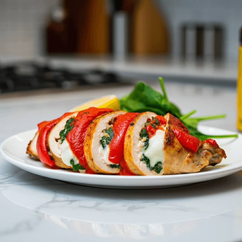 Creamy Roasted Red Pepper & Spinach Stuffed Chicken