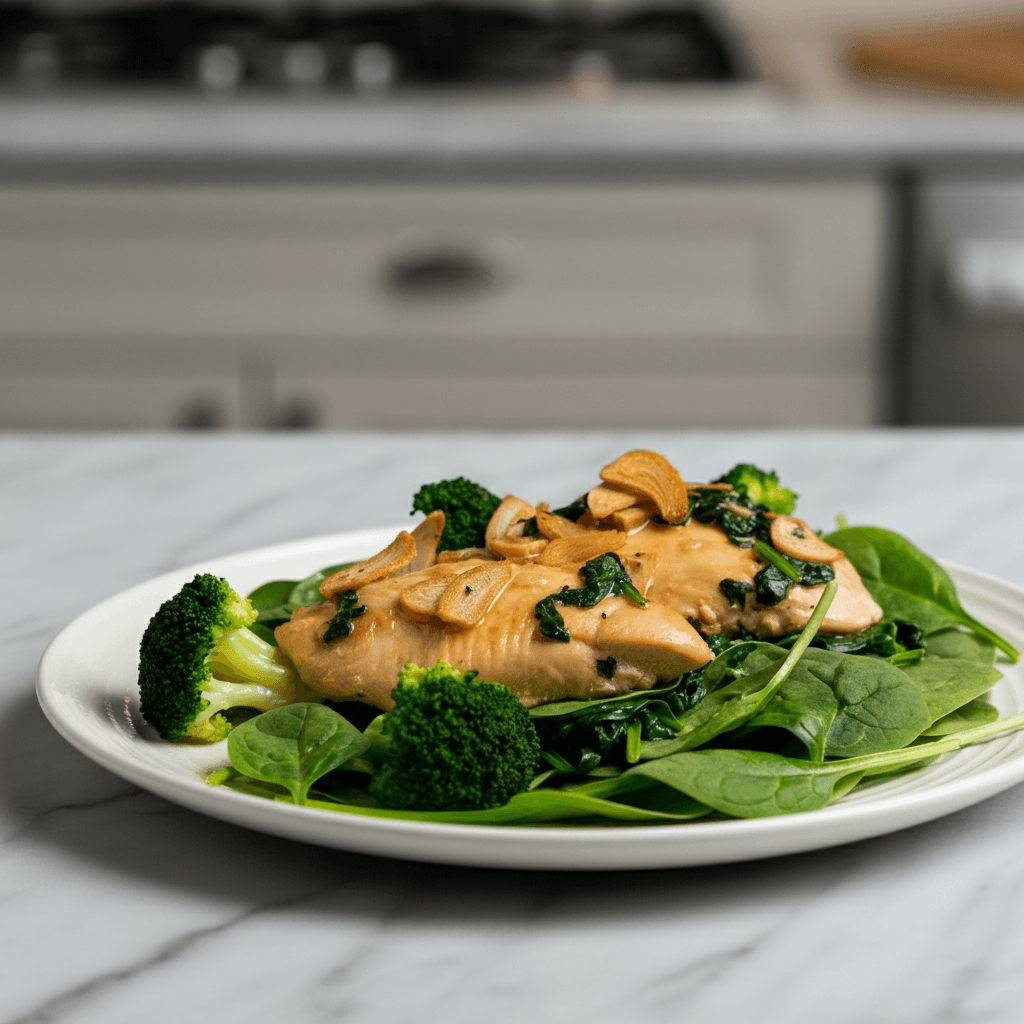 Homestyle Garlic Chicken with Broccoli and Spinach