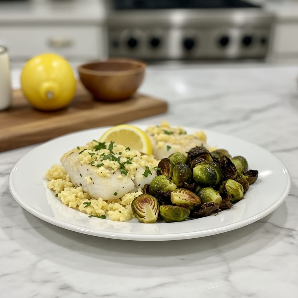 Tangy Lemon Garlic Butter Cod Bowls with Crispy Sprouts