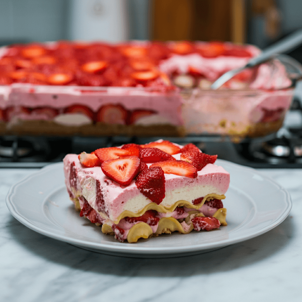 Creamy No Bake Strawberry Cheesecake Lasagna: Easy Layers