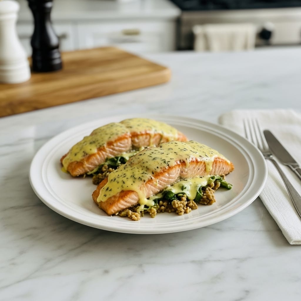 Crispy Pan-Seared Salmon Florentine with Creamy Spinach