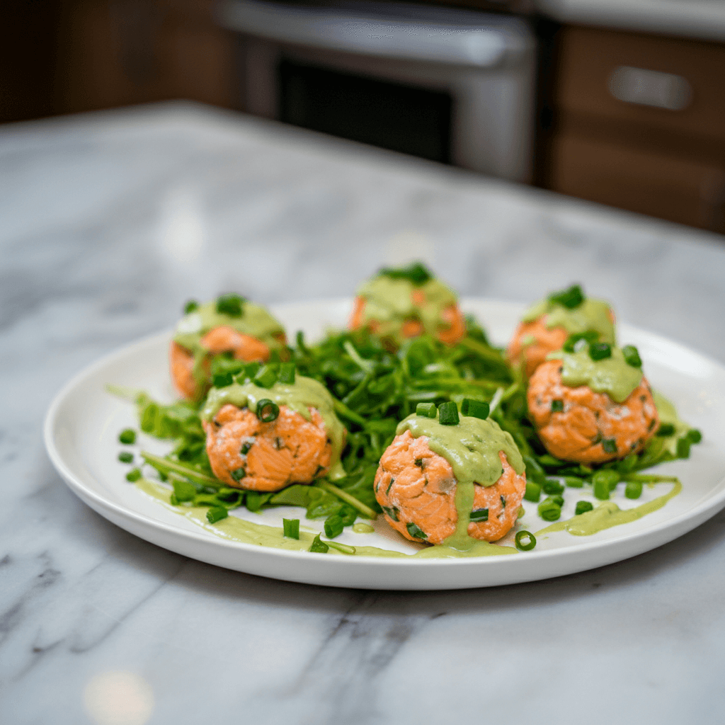 Savory Salmon Balls with Creamy Avocado Sauce