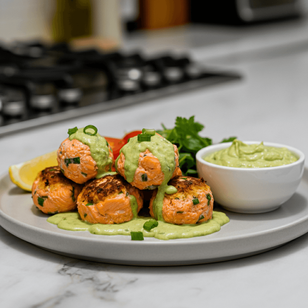 Healthy Salmon Balls with Creamy Avocado Sauce