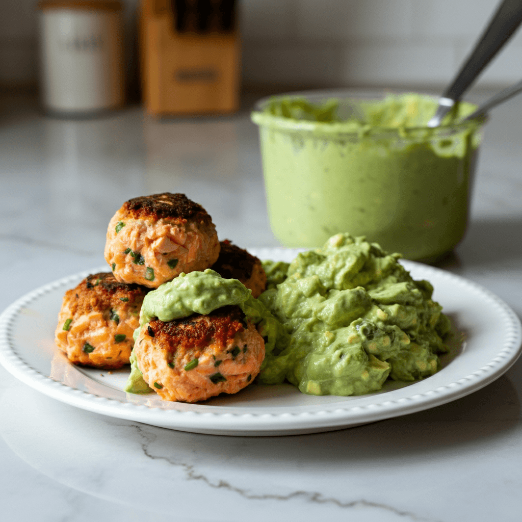 Quick Salmon Meatballs with Creamy Avocado Sauce