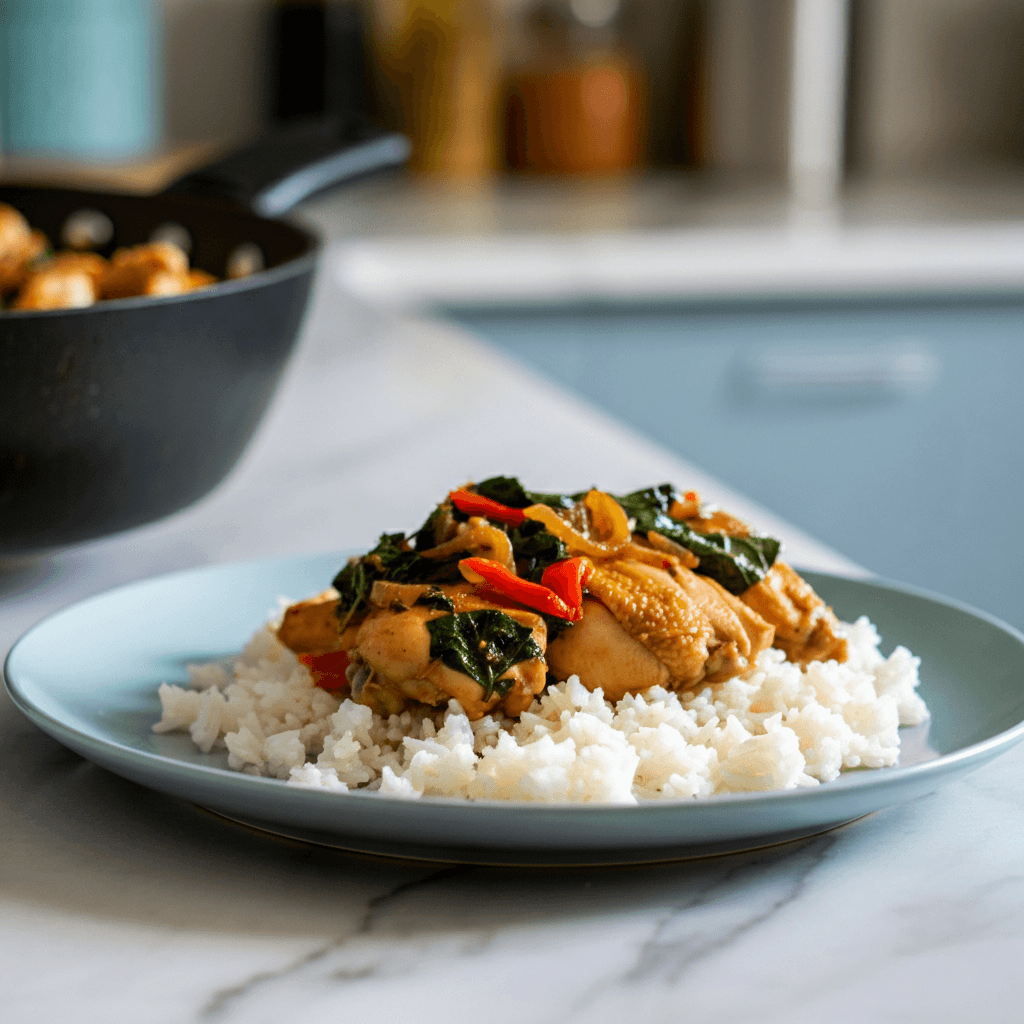 Fragrant Spiced Coconut Basil Chicken with Rice