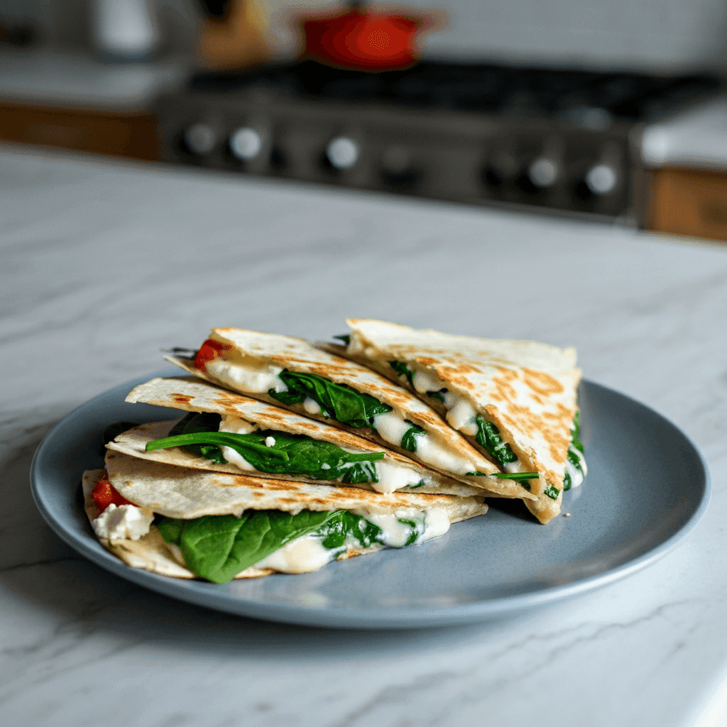 Crispy Spinach Feta Quesadillas in 20 Minutes