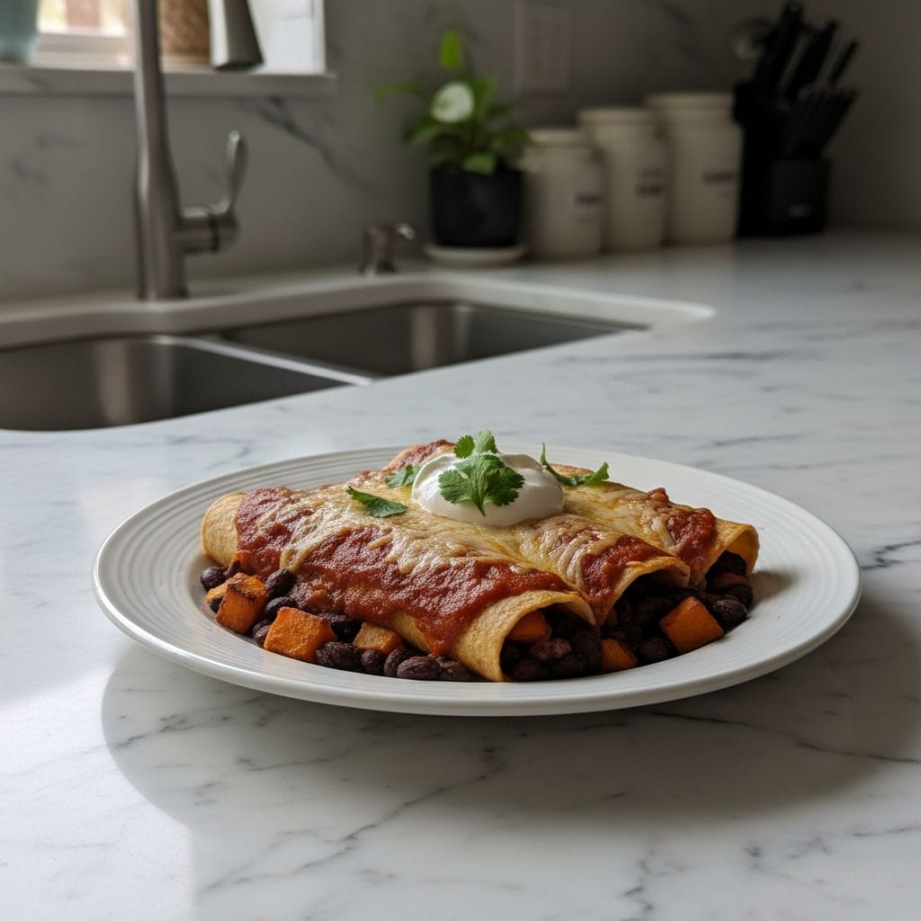 Hearty Black Bean Sweet Potato Enchiladas