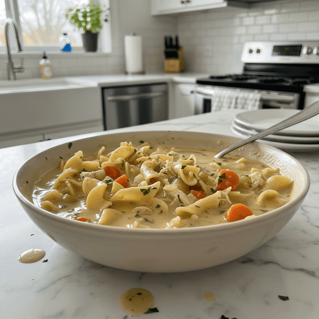 Homestyle Creamy Crockpot Chicken Noodle Soup