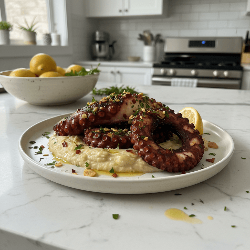 Smoky Flame-Grilled Octopus Artichoke Purée Feast