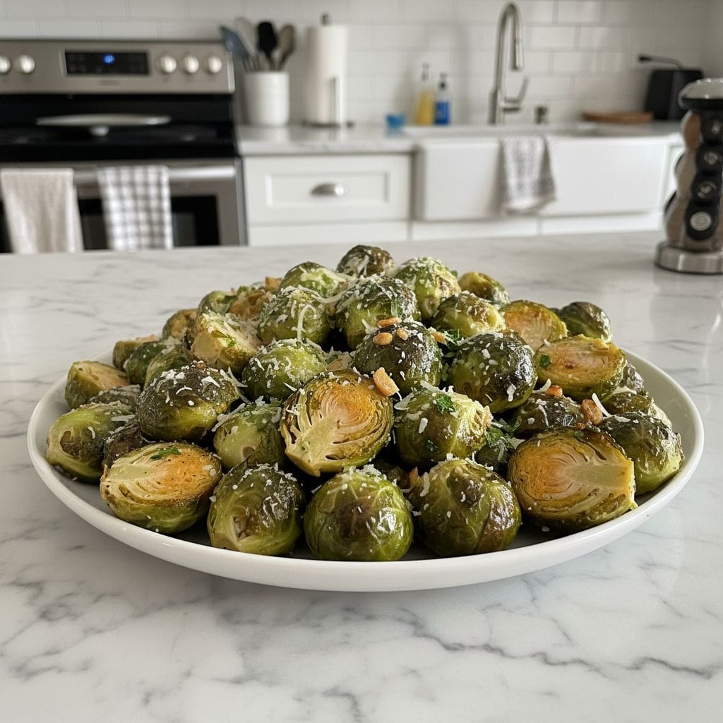 Crispy Garlic Parmesan Roasted Brussels Sprouts