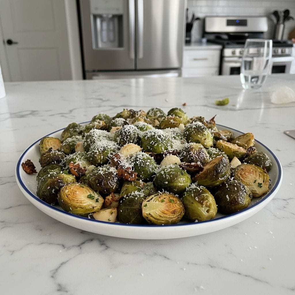 Crispy Garlic Parmesan Roasted Brussels Sprouts