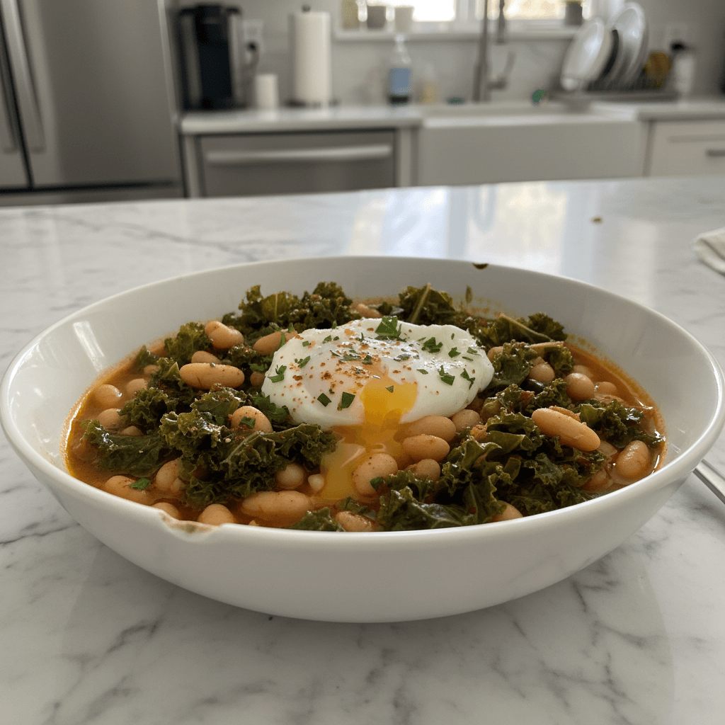 Smoky Mediterranean Kale White Bean Stew & Egg