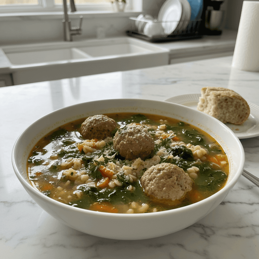 Hearty Italian Wedding Soup: Turkey-Fennel Meatballs & Acini