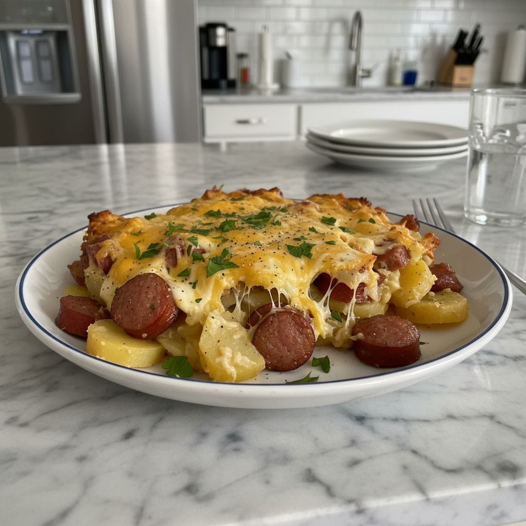 Hearty Kielbasa Sausage Cheesy Potato Casserole