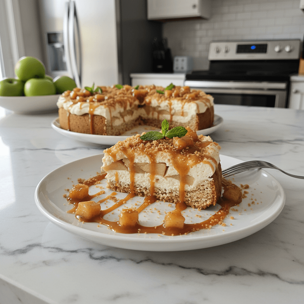 Rich No-Bake Caramel Apple Cake, No Oven Needed
