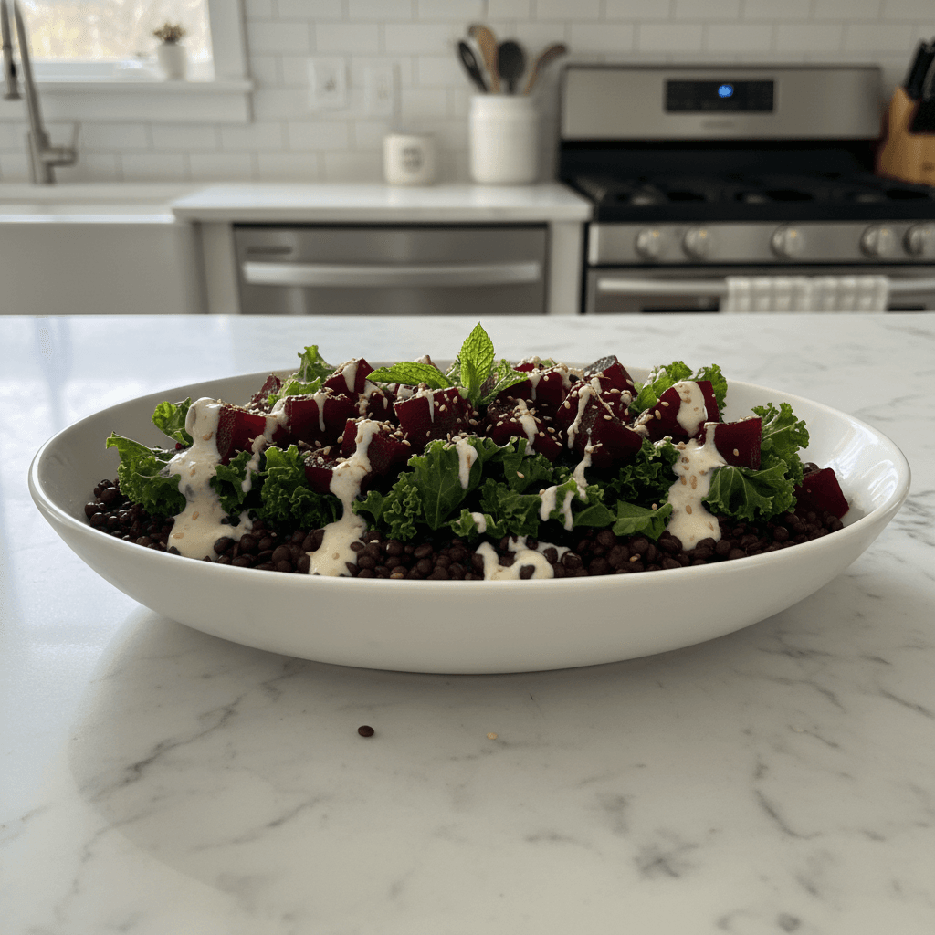 Nutrient-Dense Power Bowl: Beets, Lentils, Kale & Tahini