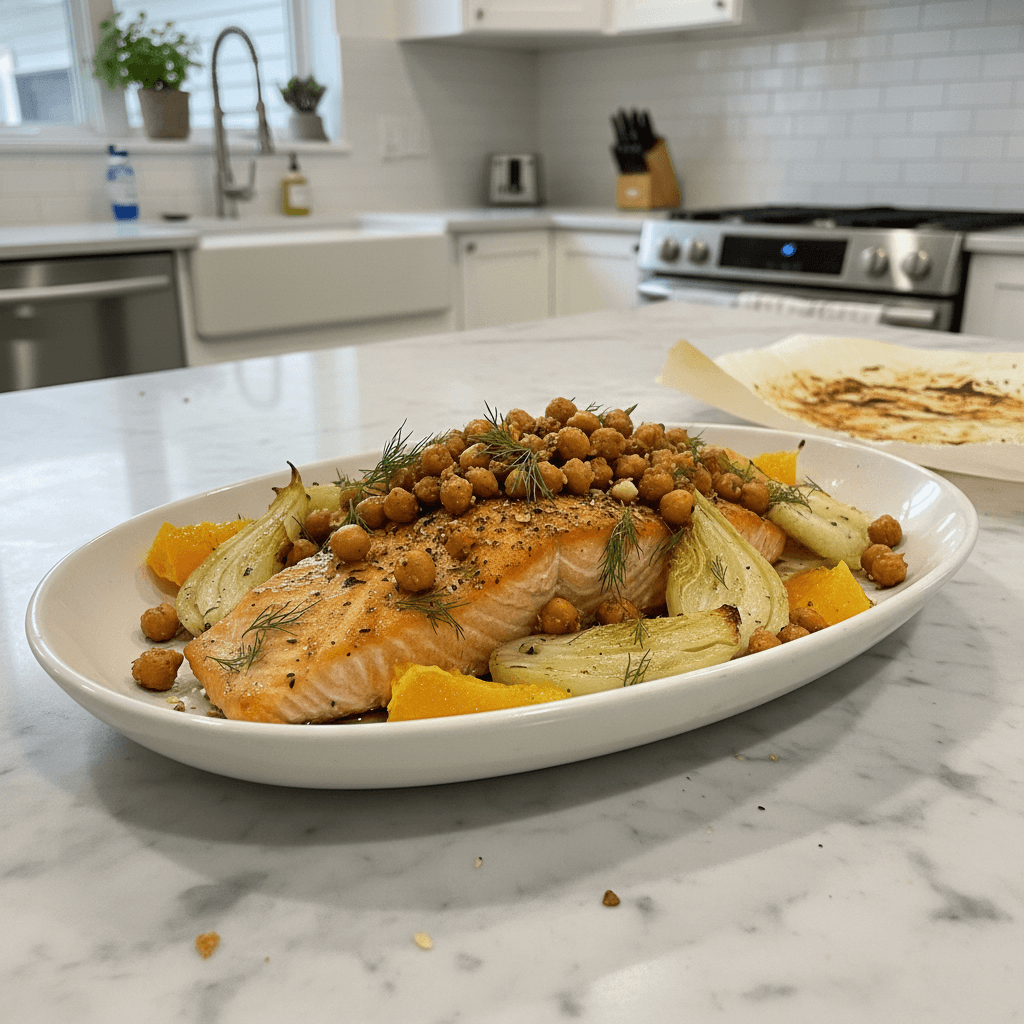 Crispy Sheet-Pan Salmon with Fennel, Orange & Chickpeas