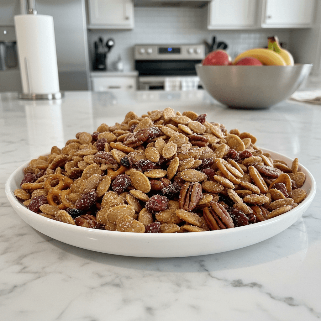 Cinnamon Sugar Baked Pumpkin Seeds Snack Mix: Crunchy Treat