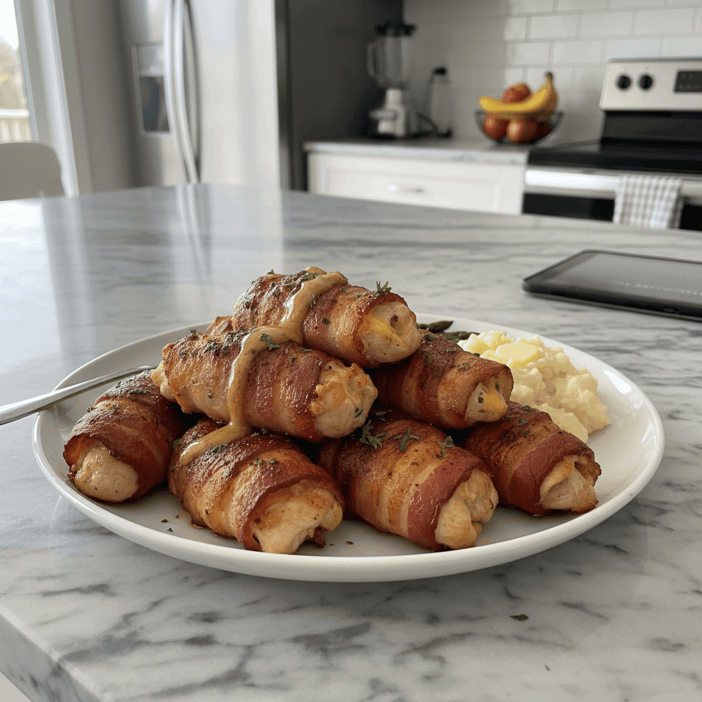 Tender & Smoky 6-Ingredient Bacon Chicken Roll