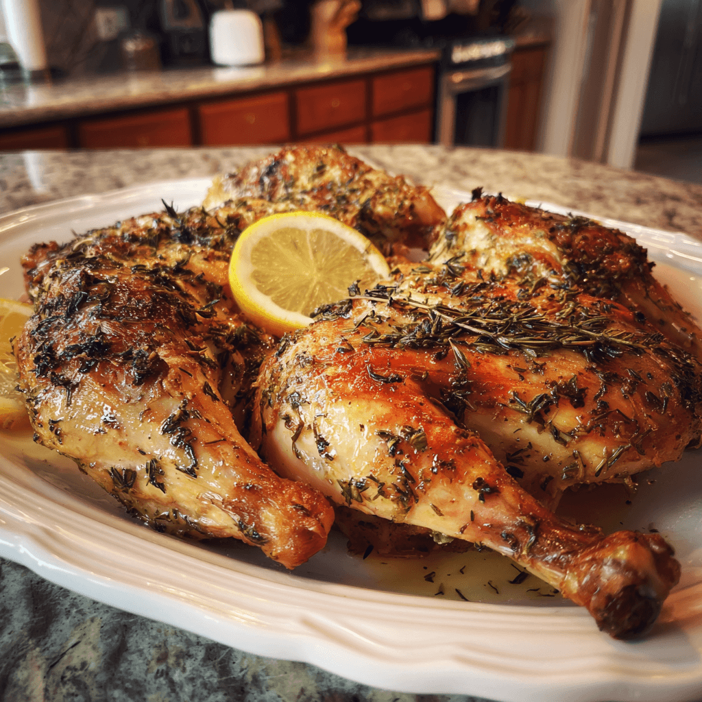 Easy Spatchcock Turkey with Lemon and Herbs, Juicy & Crispy