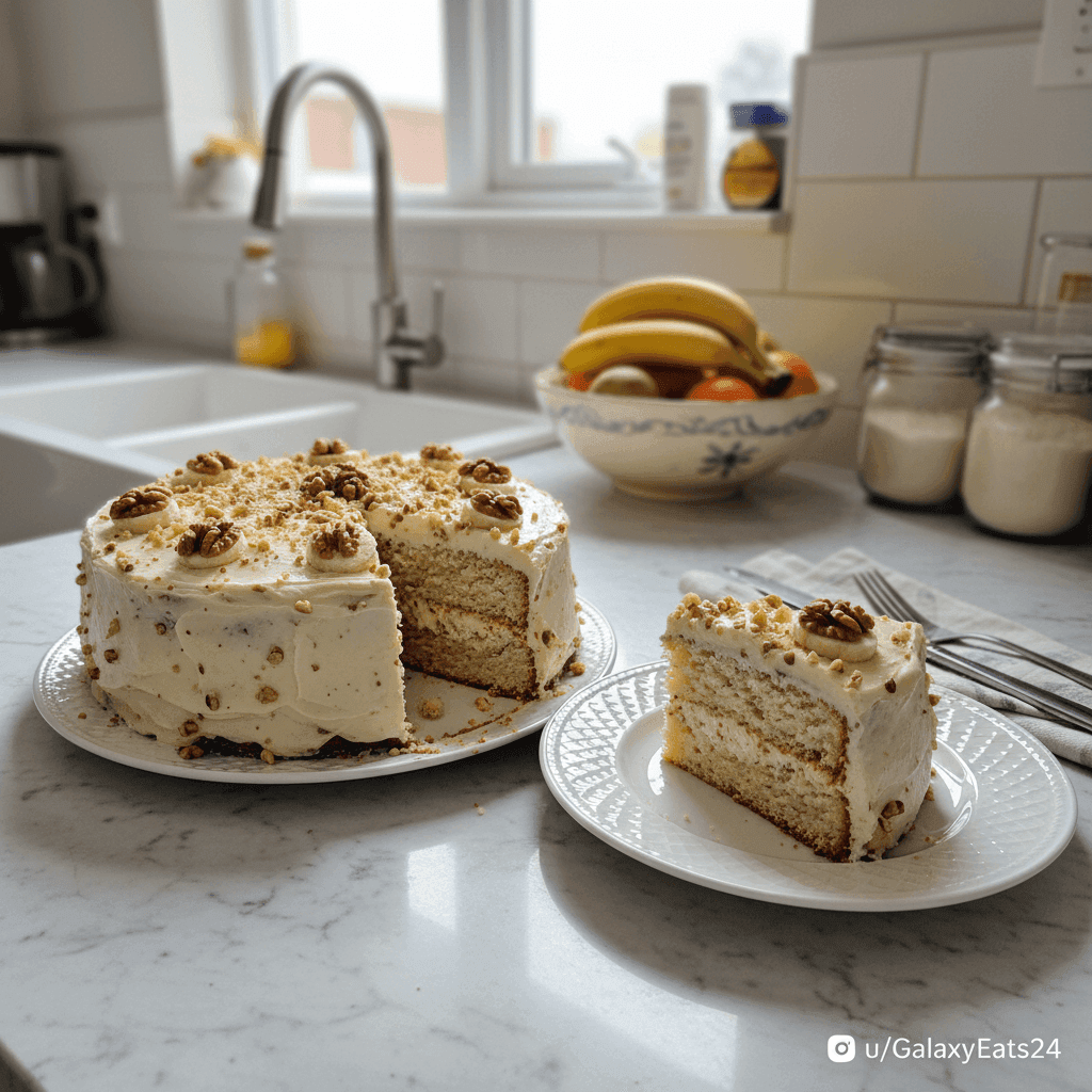 Heavenly Banana Walnut Cream Cake with Silky Frosting