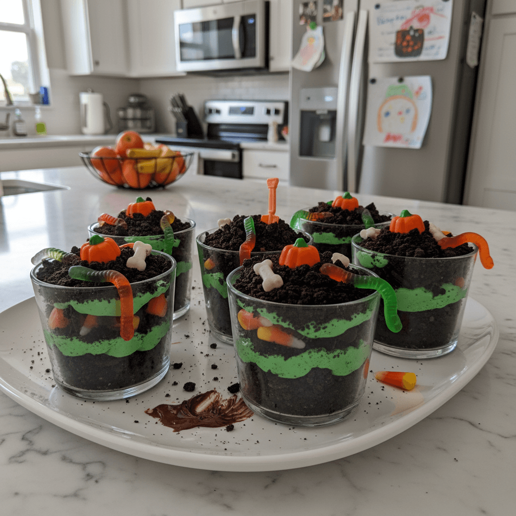 Simple Oreo Worm Garden Halloween Dirt Cups for Kids