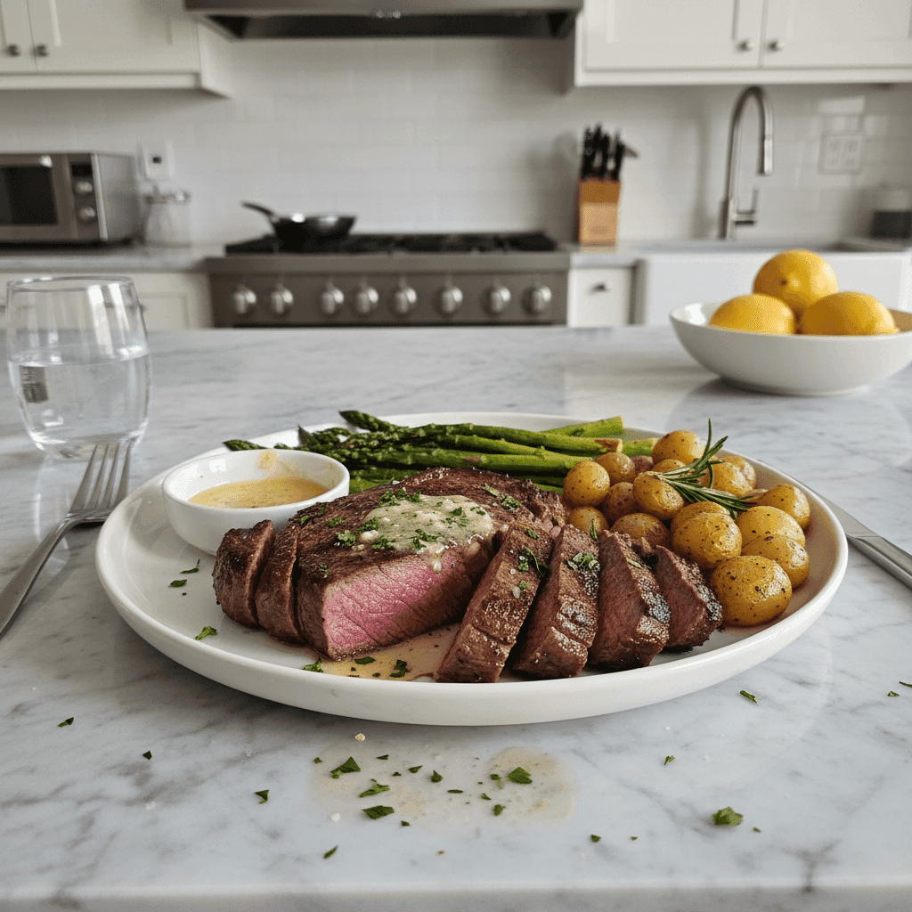 Tender Pan-Seared Sirloin Steak with Garlic Butter