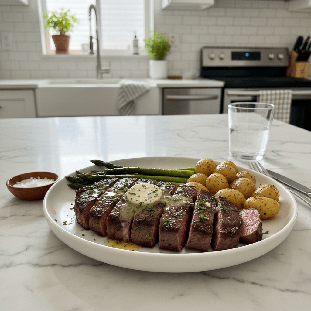 Tender Pan-Seared Sirloin Steak with Garlic Butter