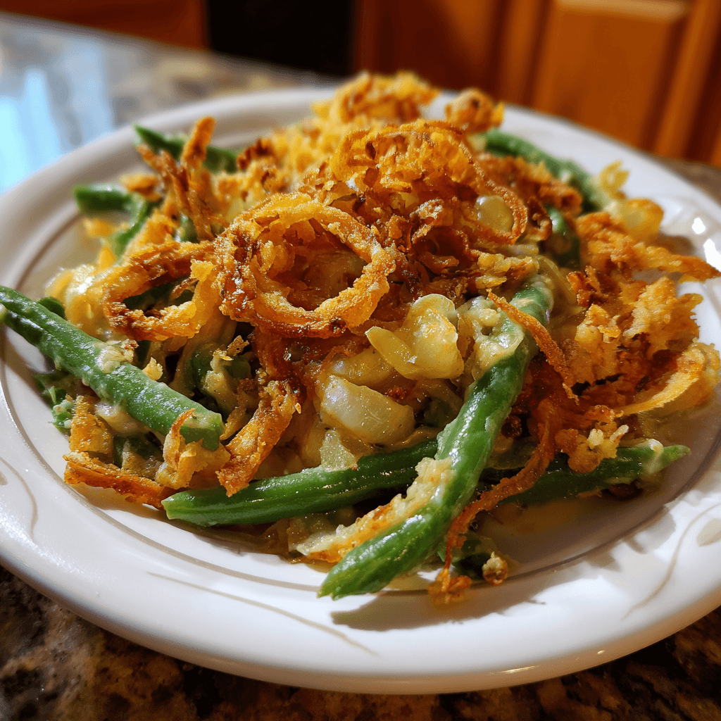 Homestyle Southern Green Bean Casserole with Crispy Topping