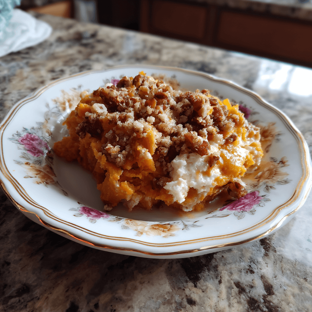 Creamy Sweet Potato Casserole with Crunchy Pecan Topping