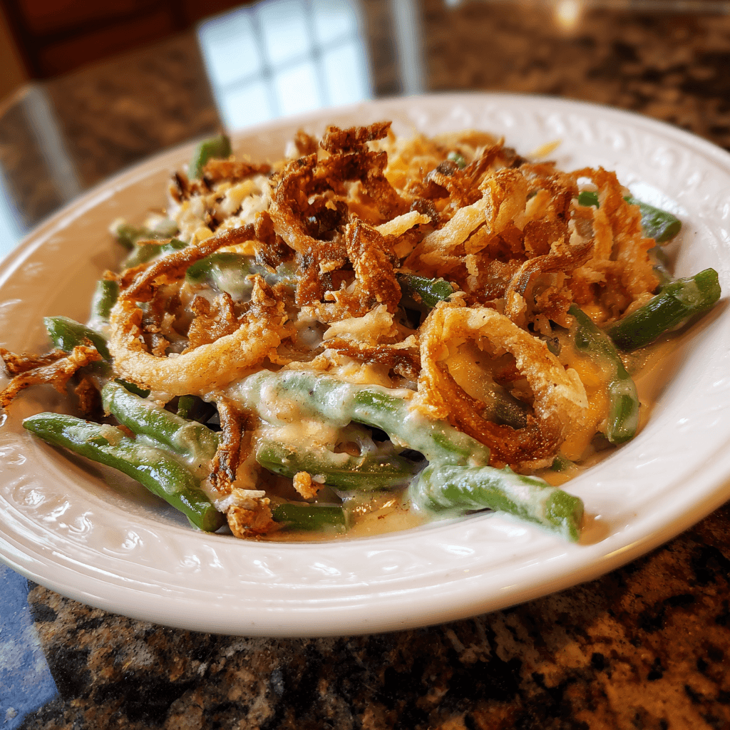 Creamy Green Bean Casserole with Crispy Onions