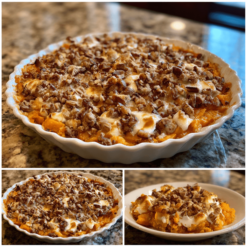 Creamy Southern Sweet Potato Casserole with Pecan Topping