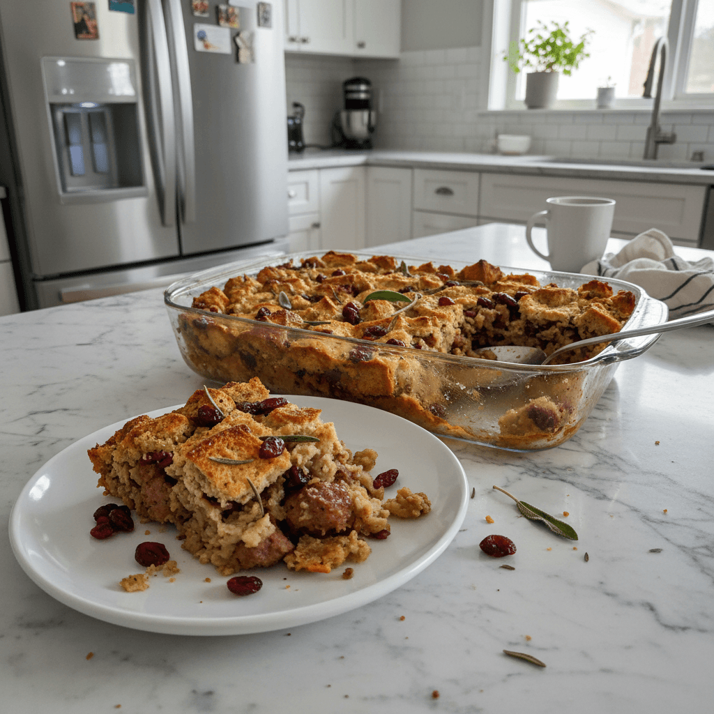 Hearty Cranberry Sausage Stuffing Breakfast Casserole