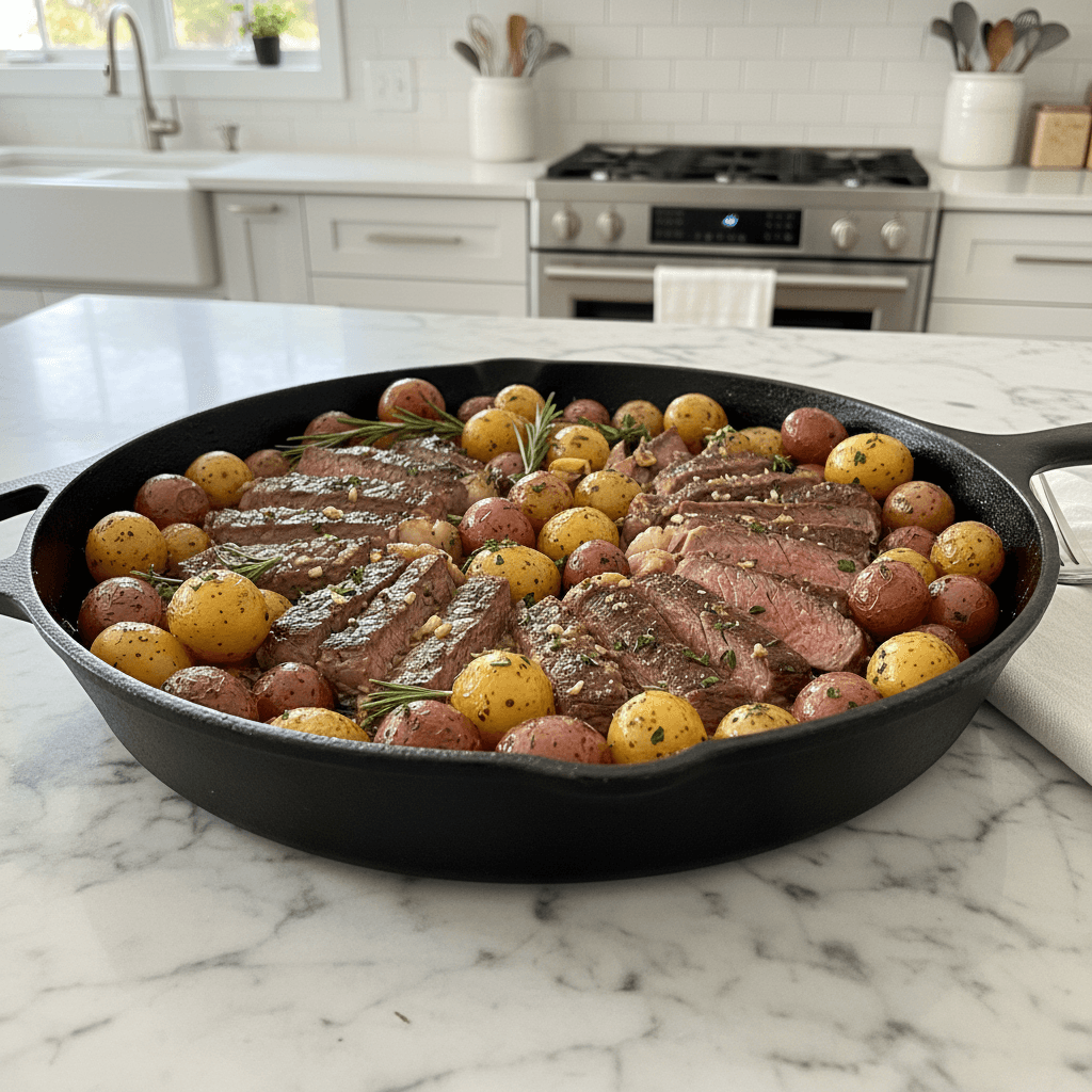 Tender Garlic Butter Steak & Potatoes Skillet