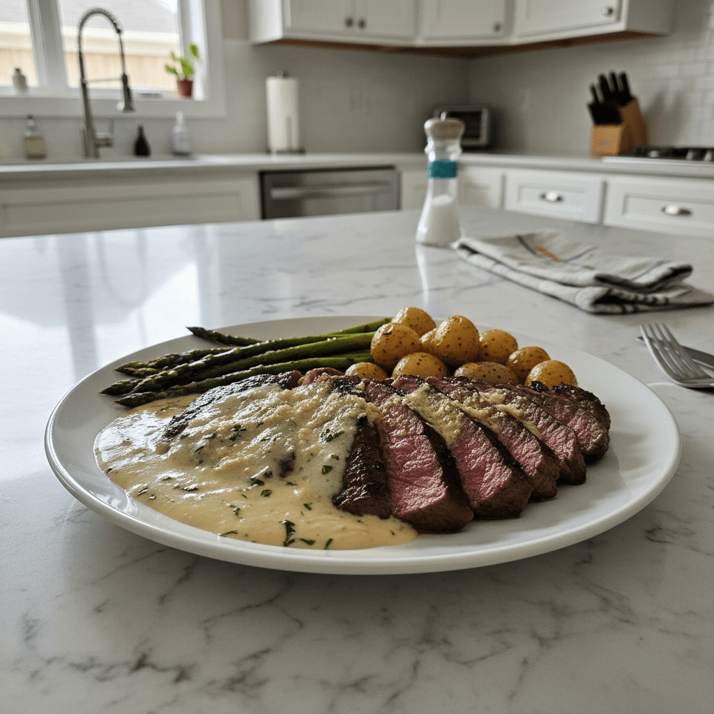 Tender Garlic Butter Steak with Parmesan Cream Sauce