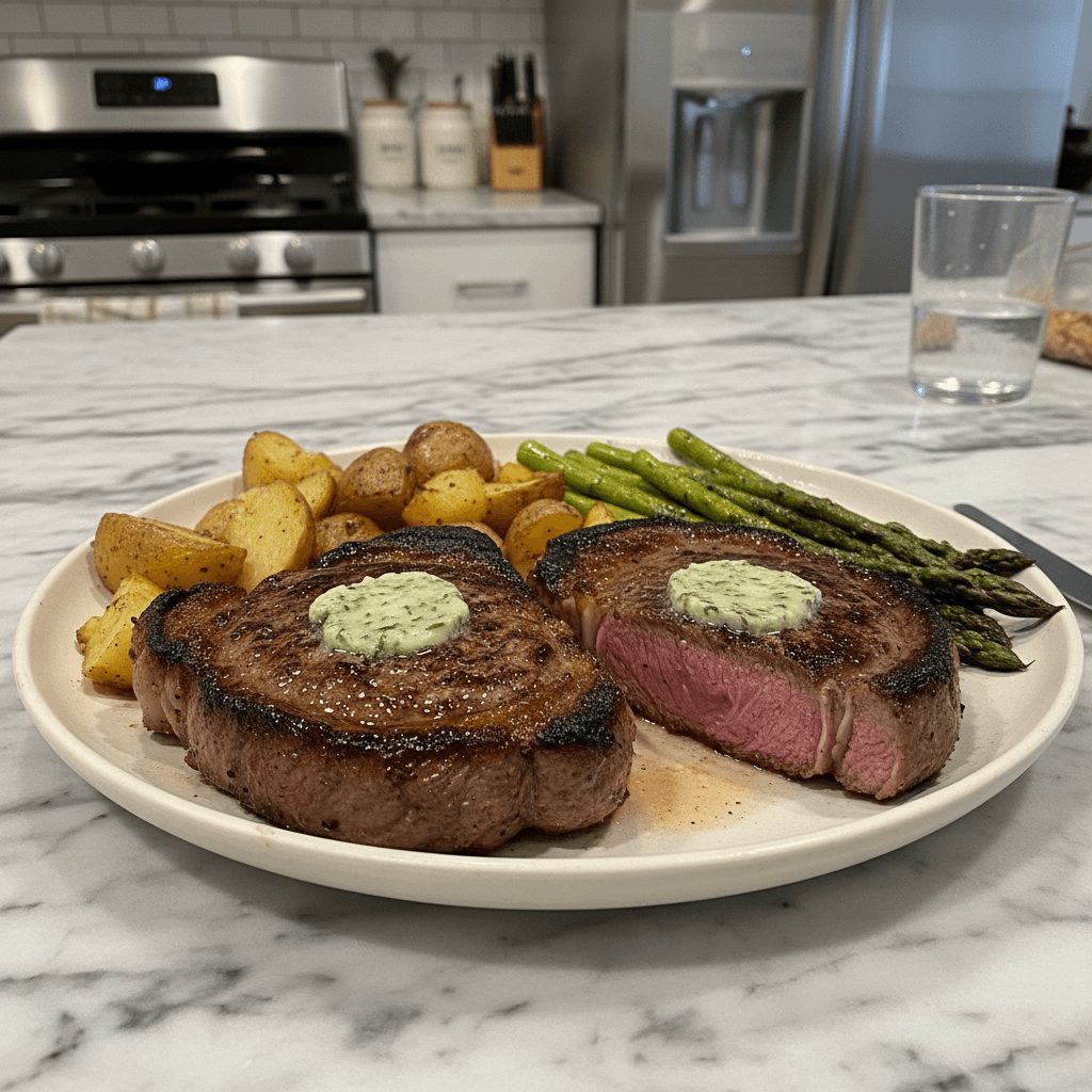 Juicy Cast Iron Sirloin Dinner with Rosemary Butter