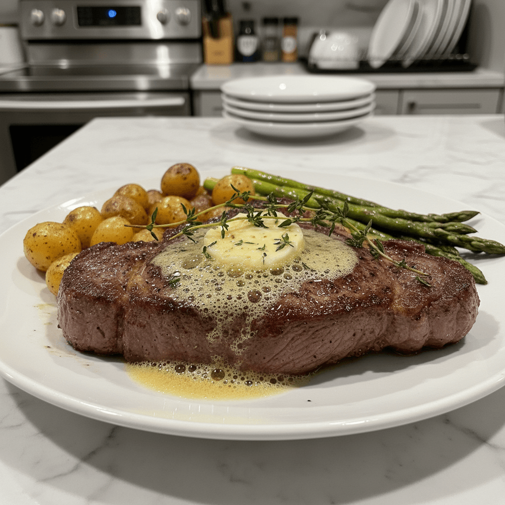 Juicy Sirloin with Foaming Butter & Fresh Thyme
