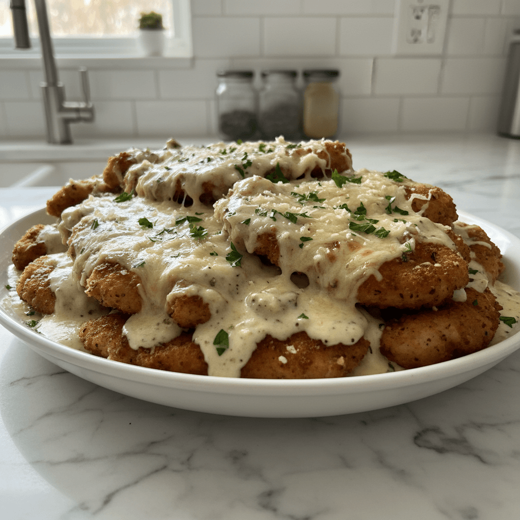 Irresistible Crispy Parmesan Chicken with Garlic Cream Sauce