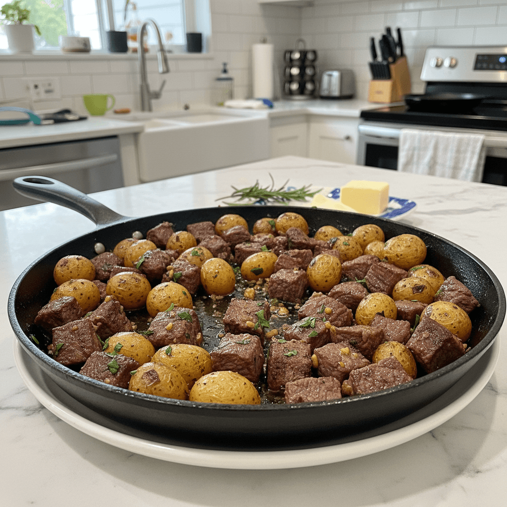 Hearty Garlic Butter Steak and Potatoes Skillet Supper