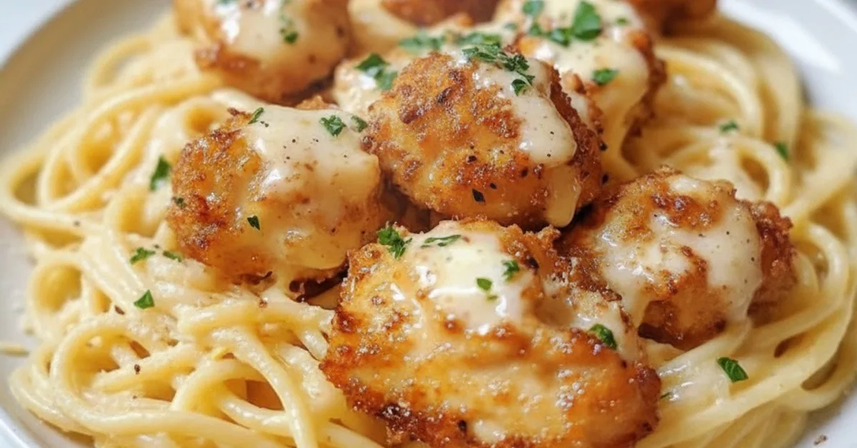 Irresistible Garlic Butter Chicken Bites with Creamy Parmesan Pasta