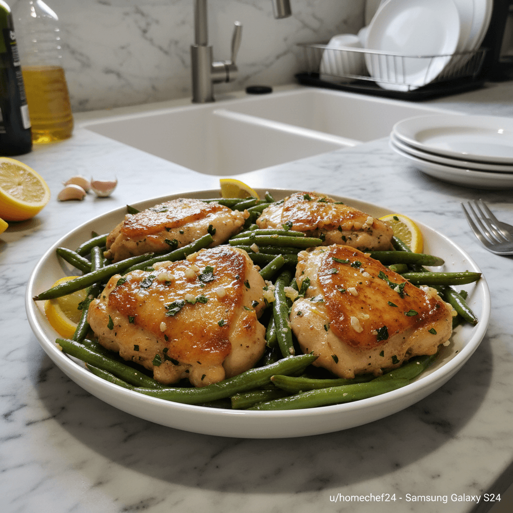 Tangy Skillet Lemon Garlic Butter Chicken & Green Beans