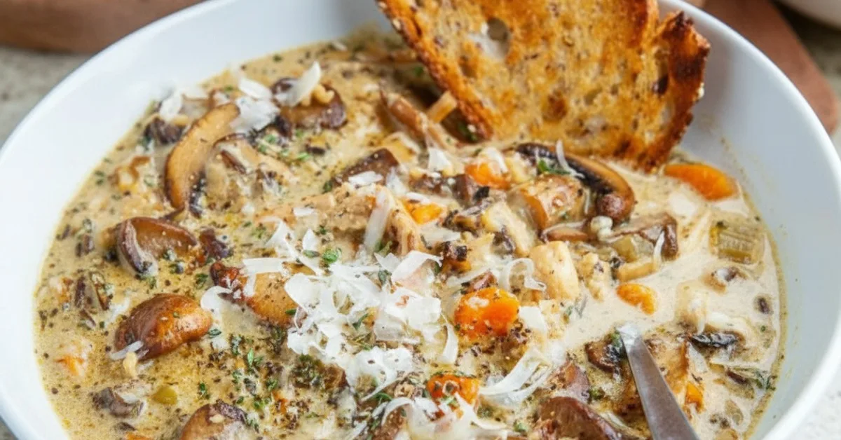 Cozy Comfort: Creamy Mushroom Chicken and Wild Rice Soup