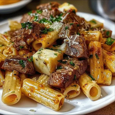 Garlic Butter Steak Tips with Cheesy Rigatoni