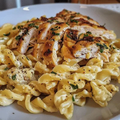 Twisted Pasta with Honey Garlic Chicken and Parmesan Cream